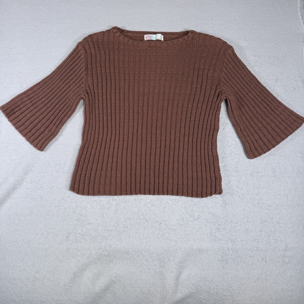 Free People FP Beach Brown Cotton Knit Bell Sleeve Sweater Size S Pullover